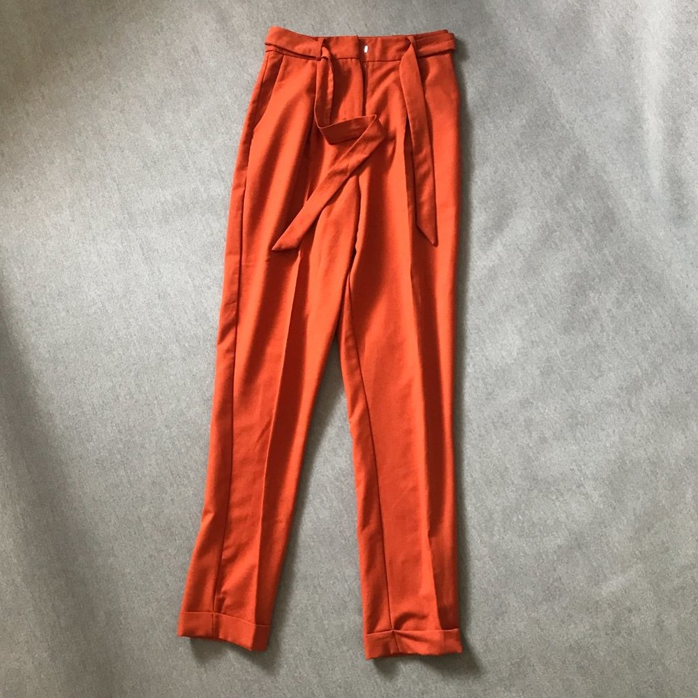 ASOS Design Burnt Orange Peg Trouser Pants with Obi Tie Belt High Waisted (Tall)